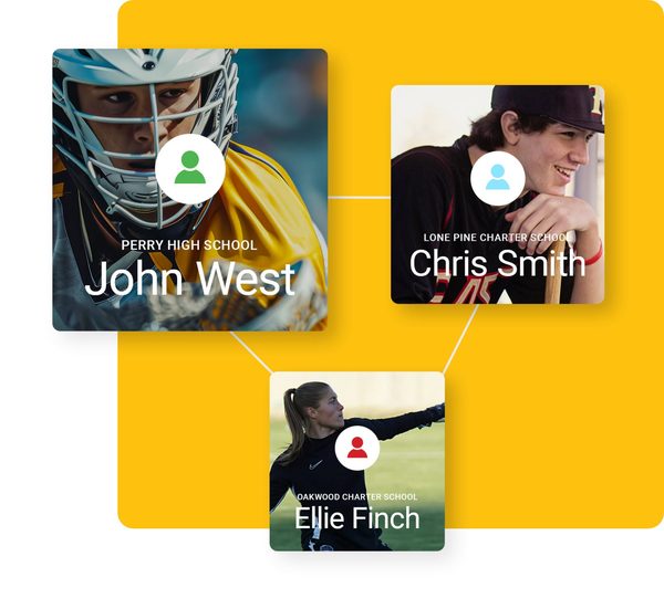 Student fundraising profile cards from three different schools connected together